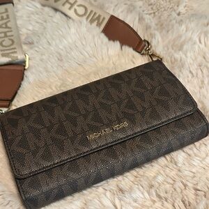 Michael Kors Jet Set Signature Crossbody Handbag With Wide Strap